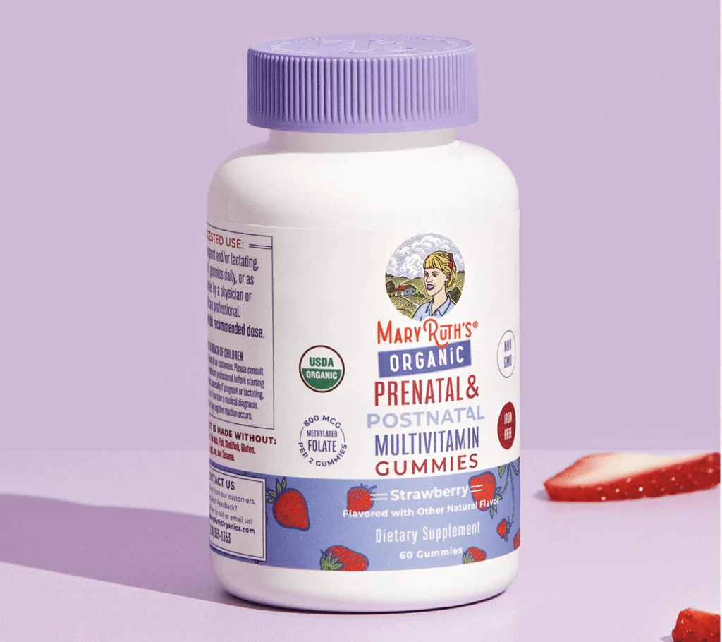 MaryRuth USDA Certified organic prenatal, postnatal gummies, heavy metal-free